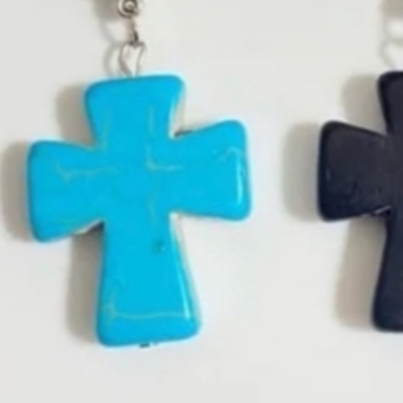 Cross Earrings BLUE Tourquise Semiprecious Stone Blu Southwestern pr of Earrings - Picture 2 of 6